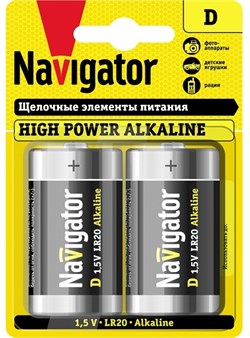 Батарейка алкалиновая Navigator NBT-NE-LR20-BP2/94 755, 1.5В, Моно D (R20, LR20, 373, Mono) 39019 - фото 34348