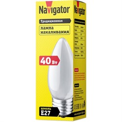 Лампа накаливания Навигатор 94 326,  NI-B, 230В, 40Вт, свеча, Е27 - фото 41097