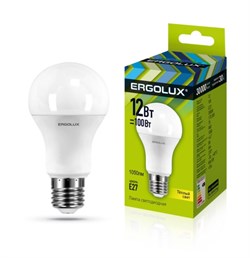 Лампа светодиодная Ergolux LED-A60-12W-E27-3K, ЛОН, 12Вт, 180-240В, Е27 - фото 41254