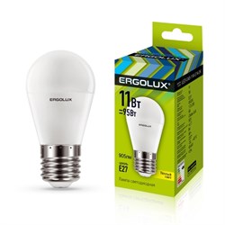 Лампа светодиодная Ergolux LED-G45-11W-E27-3K, 27Вт, 180-240В, шар, Е27 - фото 41272