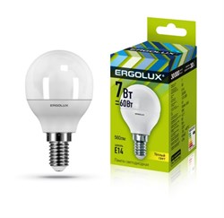 Лампа светодиодная Ergolux LED-G45-7W-E14-3K, 11Вт, 180-240В, шар, Е14 - фото 41274