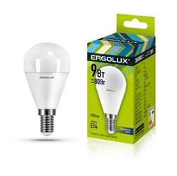 Лампа светодиодная Ergolux LED-G45-9W-E14-6K, 9Вт, 180-240В, шар, Е14 51740 - фото 41279