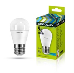 Лампа светодиодная Ergolux LED-G45-9W-E27-6K, 9Вт, 180-240В, шар, Е27 - фото 41281