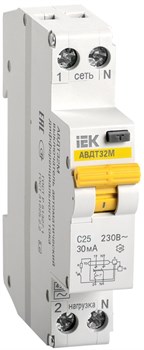 Выключатель автоматический дифференциального тока IEK АВДТ32 GENERICA, 2 полюса, 25А, С, 30мА - фото 53996