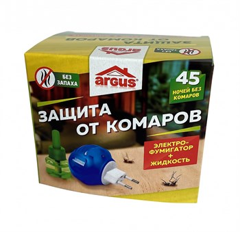 Электрофумигатор от комаров и мошек ARGUS 45 ночей с жидкостью 30мл, с индикатором 38985 - фото 55157