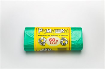 Мешки для мусора Ромашка НМ60-25/25/03, 60л, 60x80см, в рулоне 25шт, зеленые - фото 55462