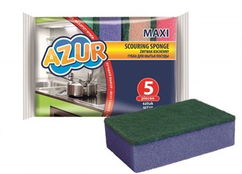 Губка для посуды Макси AZUR 030170, 9.5x6.5x2.5мм, упаковка 5шт - фото 58189