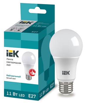Лампа светодиодная IEK  ECO LLE-A60-11-230-E27, 11Вт, 230-240В, матовая, цоколь Е27 - фото 58505