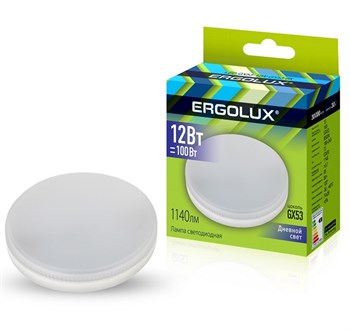 Лампа светодиодная Ergolux LED-GX53-12W-GX53-6K, 12Вт, 180-280В, цоколь GX53, 6500К - фото 58541