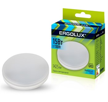 Лампа светодиодная Ergolux LED-GX53-15W-GX53-4K, 15Вт, 180-280В, цоколь GX53, 4500К - фото 58544