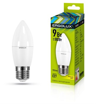 Лампа светодиодная Ergolux LED-С35-9W-E27-3K, 9Вт, 220В, цоколь Е27, 3000К - фото 58575