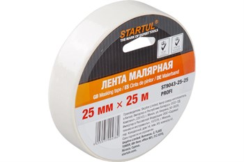 Лента малярная STARTUL PROFI ST9043-25-25, 25ммх25м, клейкая, белая 73827 - фото 64172