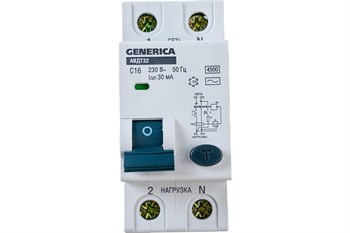 Выключатель автоматический дифференционального тока АВДТ 32 GENERICA, 2полюса, 16А, 30мА - фото 67409