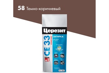 Затирка цементная CERESIT CE 33 COMFORT, для узких швов до 6мм, 2кг, цвет темно-коричневый 768 - фото 76150