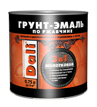 Грунт-эмаль по ржавчине DALI 3 в 1, 0.75кг, черный, полуглянцевая, с молотковым эффектом 20144 - фото 78800