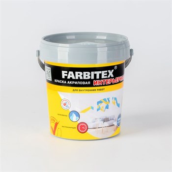Краска FARBITEX вододисперсионная, акриловая, интерьерная, матовая, белая, 1.1кг - фото 8079
