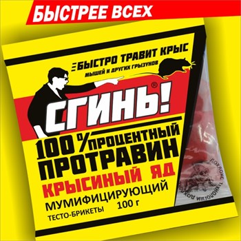 Приманка от грызунов Протравин СГИНЬ! (бромадиолон), 100г, тесто-брикет, пакет 45836 - фото 83092