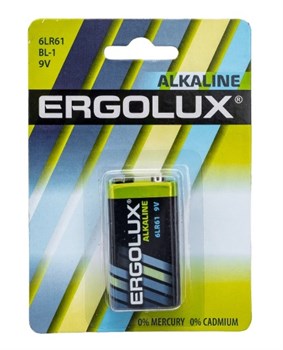 Элемент питания (батарейка) Ergolux 11753 6LR61 ВL-1 крона, 9В, алкалиновый, в блистере 61043 - фото 90566