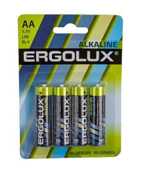 Элемент питания (батарейка) Ergolux 11748 АА/LR6 ВL-4 пальчиковый, 1.5В, алкалиновый, 4шт. в блистере 73322 - фото 90575