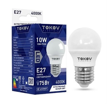 Лампа светодиодная TOKOV ELECTRIC G45-E27-10-4К, 10Вт, цоколь E27, 4000К, 176-264В, шар 78961 - фото 91865