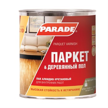 Лак паркетный PARADE, 0.75л, акрил-уретановый, прозрачный, глянцевый 52747 - фото 96657