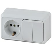 Блок комбинированный ЭРА Quadro Б0036153 (двухклавишный выключатель + розетка), накладной, белый, горизонтальный 64490