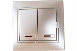 Выключатель LEZARD MIRA 701-3030-112, двухклавишный, встраиваемый, жемчужно-белый перламутр, с подсветкой 4098