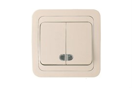 Выключатель MAKEL Mimoza 25023, двухклавишный, встраиваемый, кремовый, с подсветкой 16340