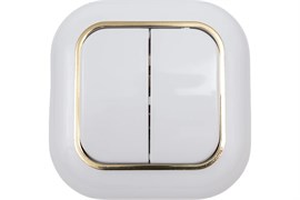 Выключатель КУНЦЕВО-ЭЛЕКТРО Валентина С56-034, двухклавишный, встраиваемый, белый с золотой вставкой 4530
