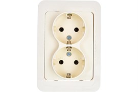 Розетка MAKEL Mimoza 25082, двухместная, встраиваемая, кремовая, с заземлением 11049