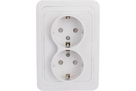 Розетка UNIVersal Валери В0128, двухместная, встраиваемая, белая, с заземлением, с защитными шторками, еврослот 15729