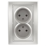 Розетка ЭРА Intro Plano 1-204-03, двухместная, встраиваемая, алюминий, без заземления 66259