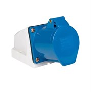 Розетка стационарная EKF 113, одноместная, 2Р+Е, 16А, 220В, IР44, накладная, синий, с защитной крышкой 13999