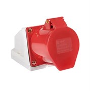 Розетка стационарная EKF 114, одноместная, 3Р+Е, 16А, 380В, IР44, накладная, красный, с защитной крышкой 9929