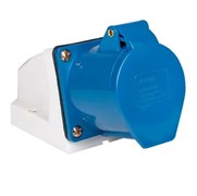 Розетка стационарная EKF 123, одноместная, 2Р+Е, 32А, 220В, IР44, накладная, синий, с защитной крышкой 15800