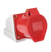 Розетка стационарная EKF 124, одноместная, 3Р+Е, 32А, 380В, IР44, накладная, красный, с защитной крышкой 15172