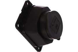 Розетка стационарная IEK Омега PKR11-016-2-K02, одноместная, 2P+PE, 16А, 250В, IP44, накладная, каучук, черный, с заземлением, с защитной крышкой 62303