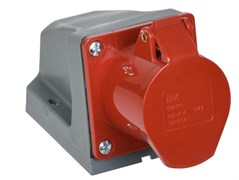 Розетка стационарная IEK ССИ-114, одноместная, 3Р+РЕ, 16А, 380-415В, IP44, накладная, красный, с защитной крышкой 60285