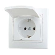 Розетка стационарная LEZARD MIRA 701-0202-123, одноместная, 16А, 250В, IP20, встраиваемая, белый, с заземлением, с защитной крышкой 7145