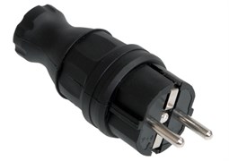 Вилка прямая IEK ОМЕГА RKR01-016-2-K02, 16А, 250В, IP44, с заземлением, каучук, черная 11850