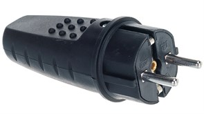Вилка прямая UNIVersal 602227, 2Р+РЕ, 16А, 220-240В, IP44, с заземлением, каучук, черная 51060