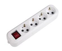 Колодка для удлинителя REXANT Эконом 11-8716, четырехместная, 10A, 220В, IP20, с заземлением, с выключателем, белая 55736