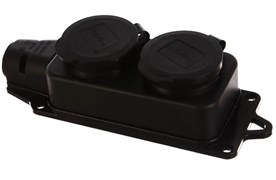 Колодка для удлинителя UNIVersal 1027, двухместная, 16А, 220-230В, IP44, однофазная, с заглушками, каучук, черная 68435