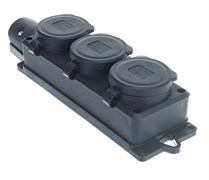 Колодка для удлинителя UNIVersal 1323, трехместная, 16А, 220В, IP44, с заземлением, однофазная, с заглушками, каучук, черная 52722