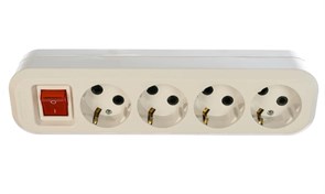 Колодка для удлинителя UNIVersal S304, четырехместная, 16А, 220В, IP20, с заземлением, с выключателем, АВС-пластик, белая 13058