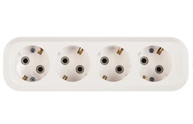 Колодка для удлинителя UNIVersal Е304, четырехместная, 16А, 220В, IP20, с заземлением, АВС-пластик, белая 4085
