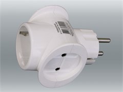 Разветвитель/тройник TOKER 3T1, трехместный, с заземлением, т-образный, белый 27982