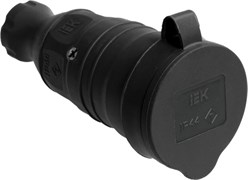 Розетка кабельная IEK RKR21-016-2-K02 Омега РБп13-1-0м, 220В, переносная, одноместная, с заземлением, с заглушкой, каучук, черная 2164