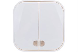 Выключатель IONICH 1414, двухклавишный, накладной, с подсветкой, белый 67617