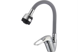 Смеситель для кухни D-LIN D150628-2T , с гибким изливом, однорычажный, на гайке, серый 89503